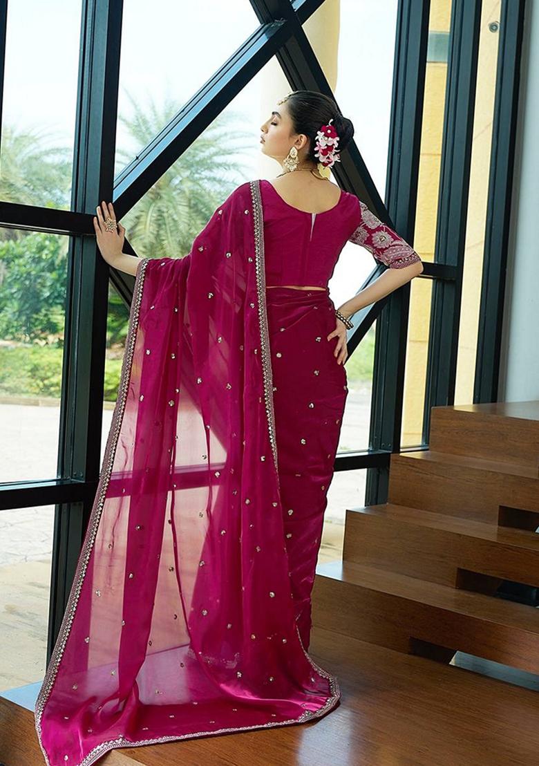Rani Pink Solid Jimmy Choo Saree Set
