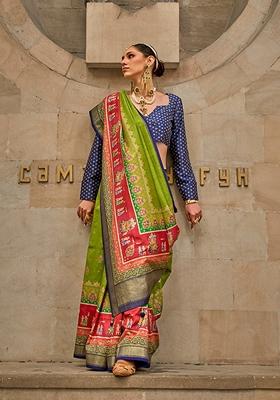 Light Green Printed Woven Viscose Saree Set