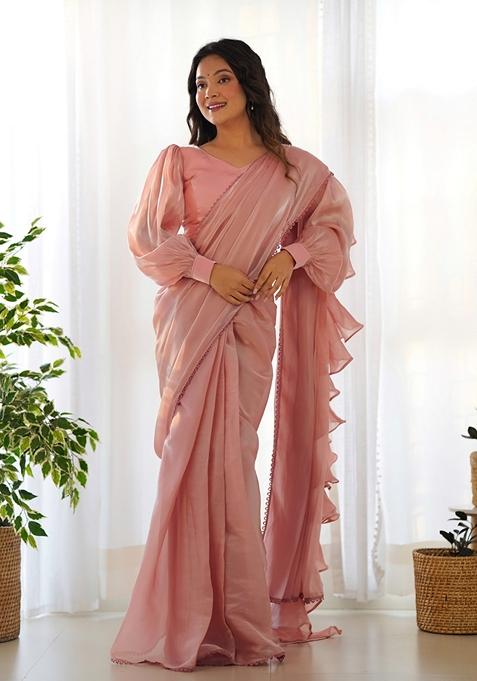 Pink Solid Jimmy Choo Saree Set