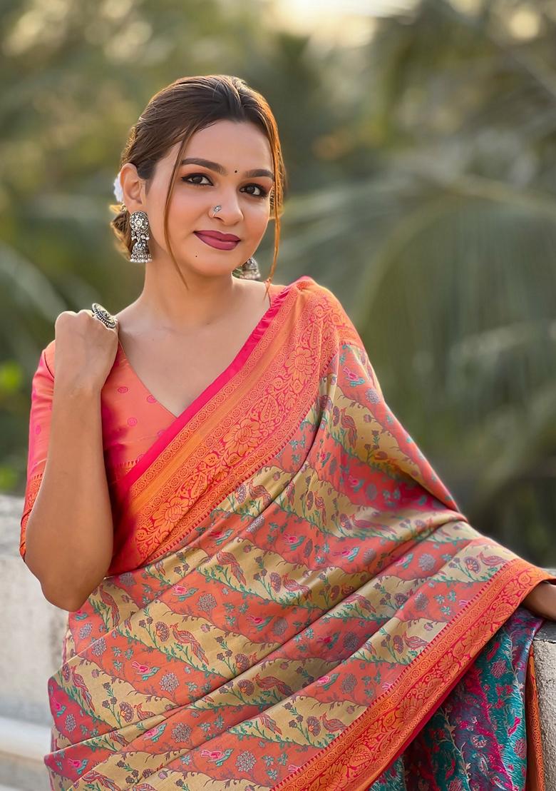 Pink Zari Woven Silk Saree Set