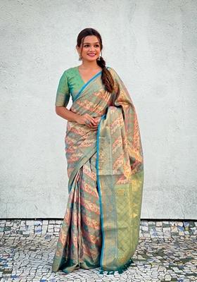 Blue Zari Woven Silk Saree Set