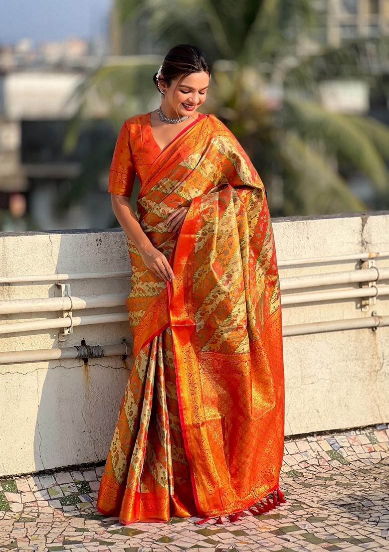 Red Zari Woven Silk Saree Set