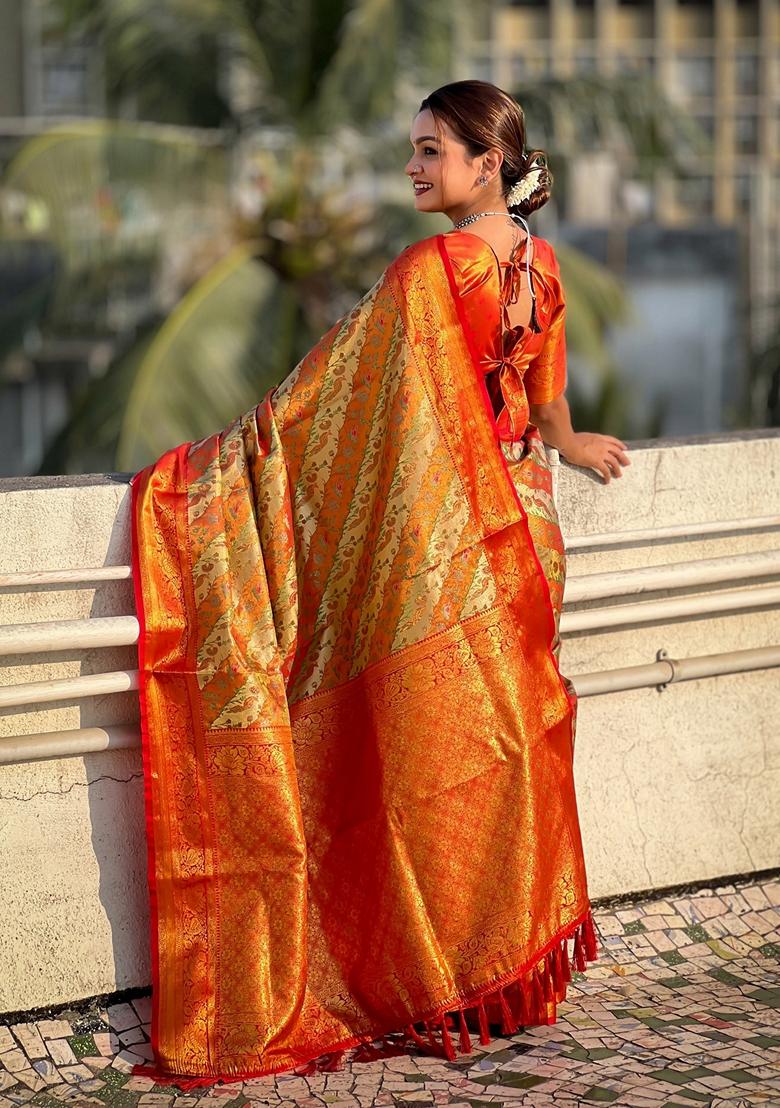 Red Zari Woven Silk Saree Set
