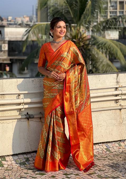 Red Zari Woven Silk Saree Set