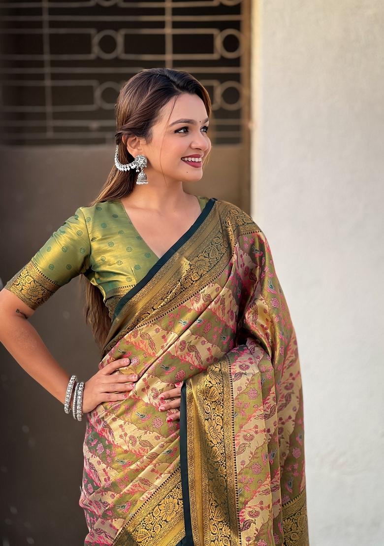 Green Zari Woven Silk Saree Set