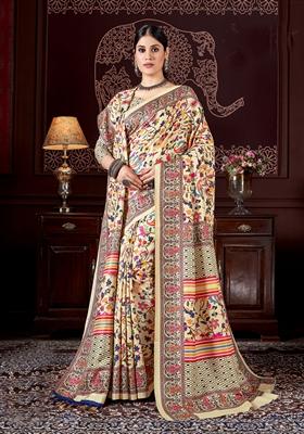 Yellow Abstract Print Art Silk Saree Set