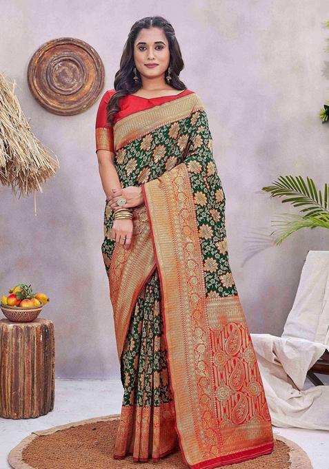 Green Zari Woven Art Silk Saree Set