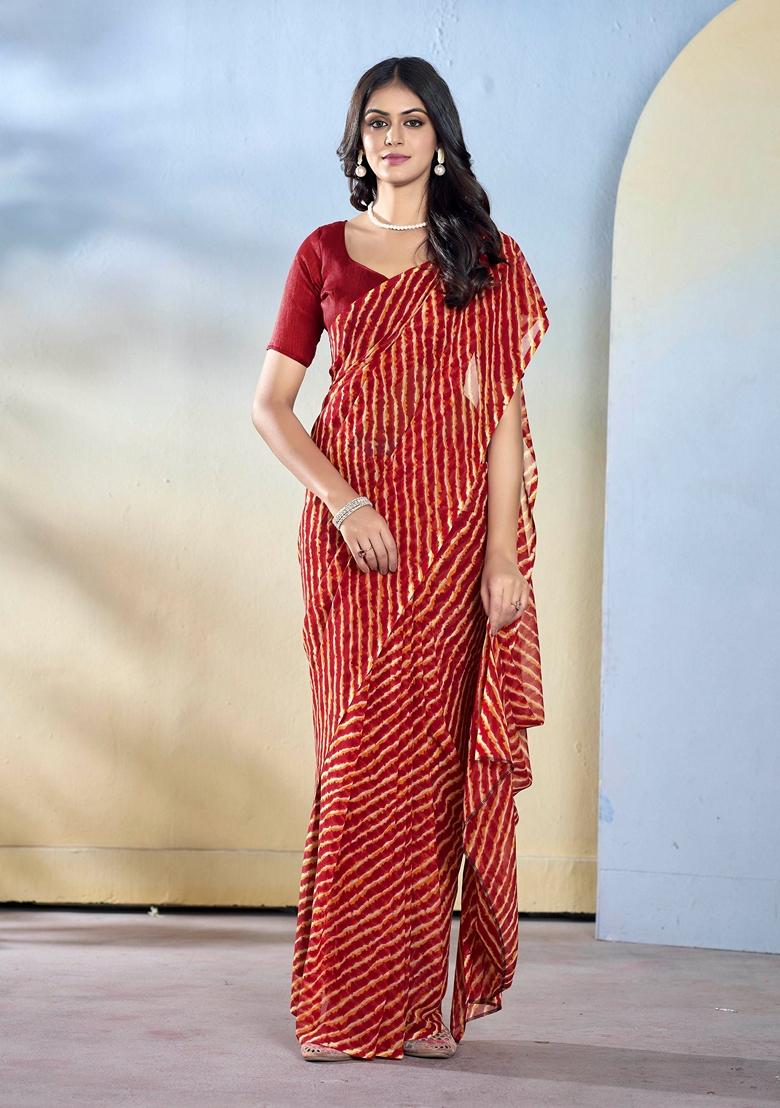 Maroon Abstract Print Georgette Saree Set