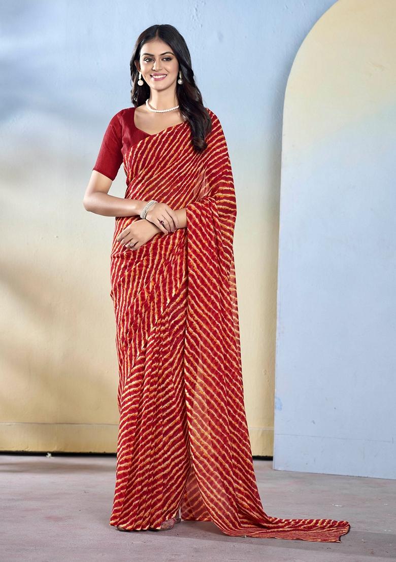 Maroon Abstract Print Georgette Saree Set