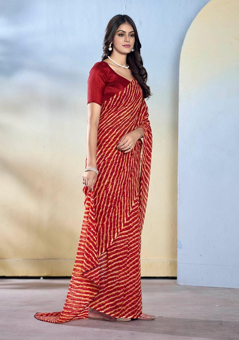 Maroon Abstract Print Georgette Saree Set