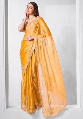 Yellow Stone Work Chiffon Saree Set