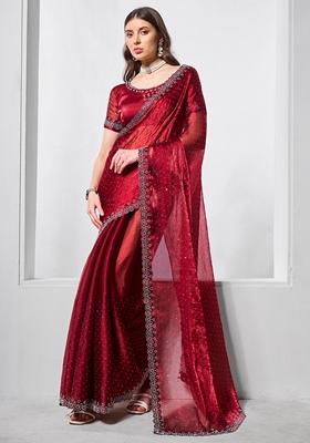 Maroon Stone Work Chiffon Saree Set
