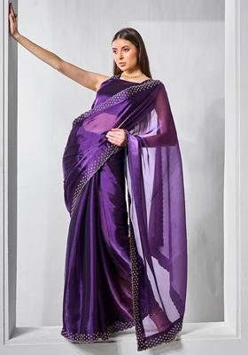 Purple Stone Work Chiffon Saree Set