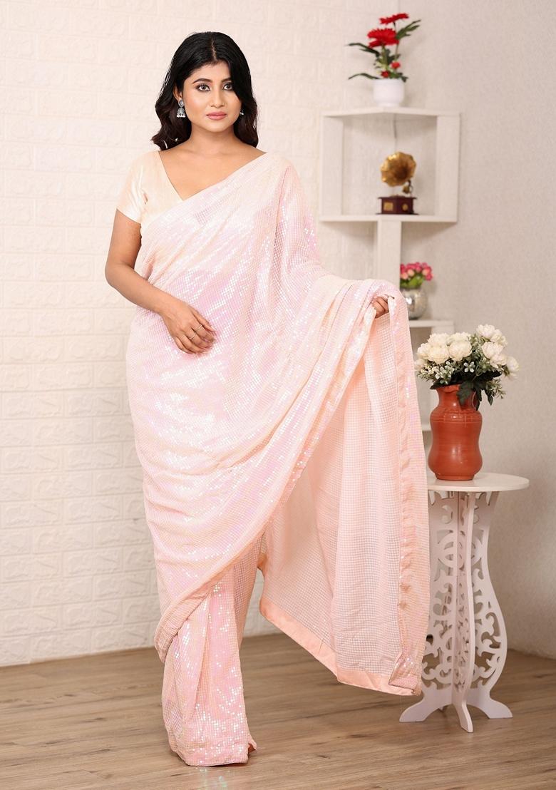 Pink Sequin Embroidered Georgette Saree Set