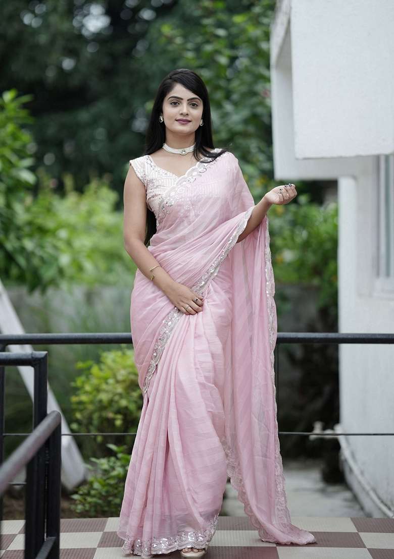 Purple Chiffon Saree Set with Embroidered & Sequin for Diwali | Wedding & Festive Wear - Indya