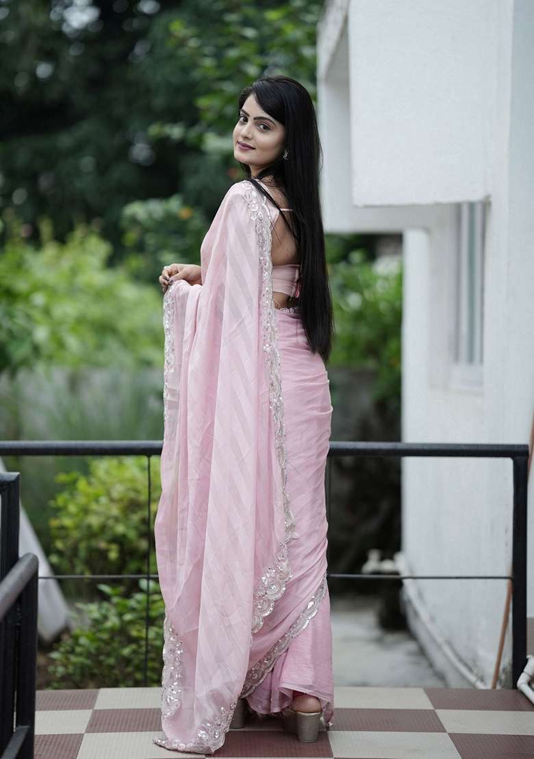 Purple Chiffon Saree Set with Embroidered & Sequin for Diwali | Wedding & Festive Wear - Indya