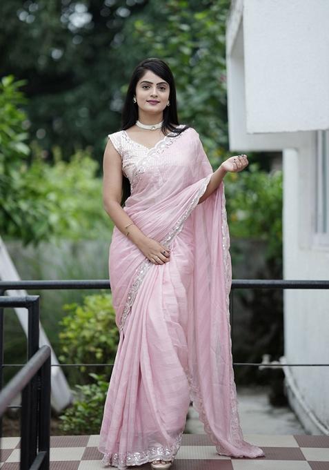 Purple Sequin Embroidered Chiffon Saree Set