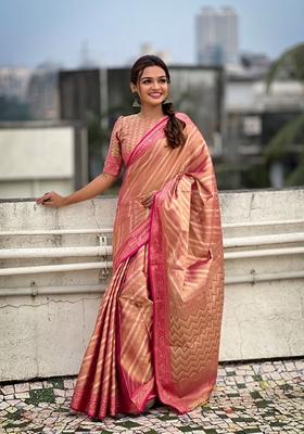 Pink Leheriya Print Art Silk Saree Set