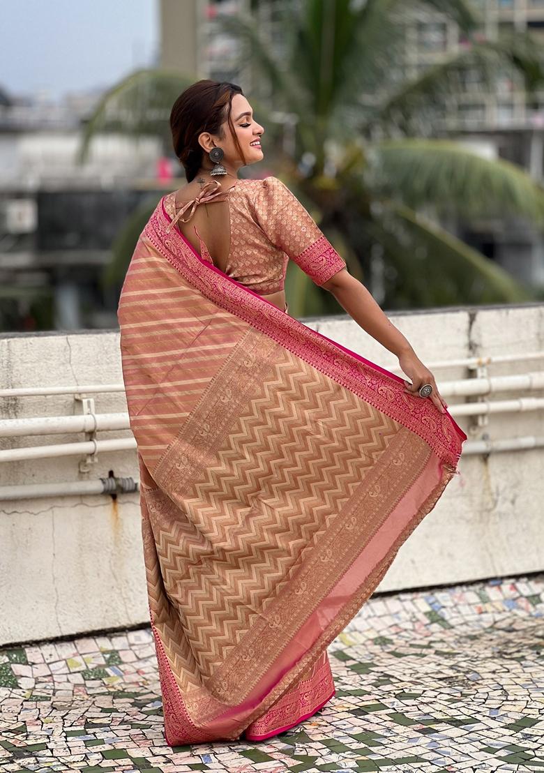 Pink Leheriya Print Art Silk Saree Set