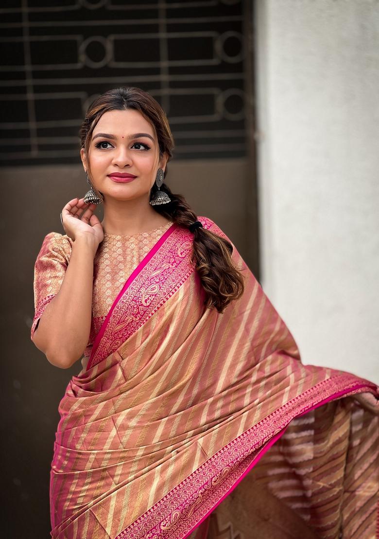 Pink Leheriya Print Art Silk Saree Set