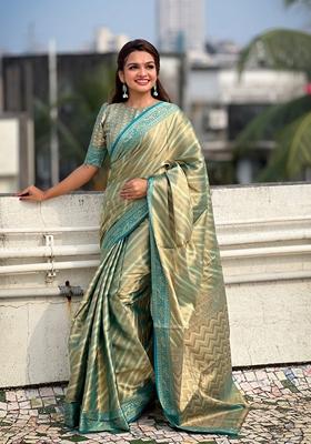 Blue Leheriya Print Art Silk Saree Set