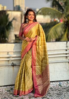 Yellow Leheriya Print Art Silk Saree Set