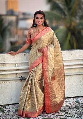 Grey Leheriya Print Art Silk Saree Set