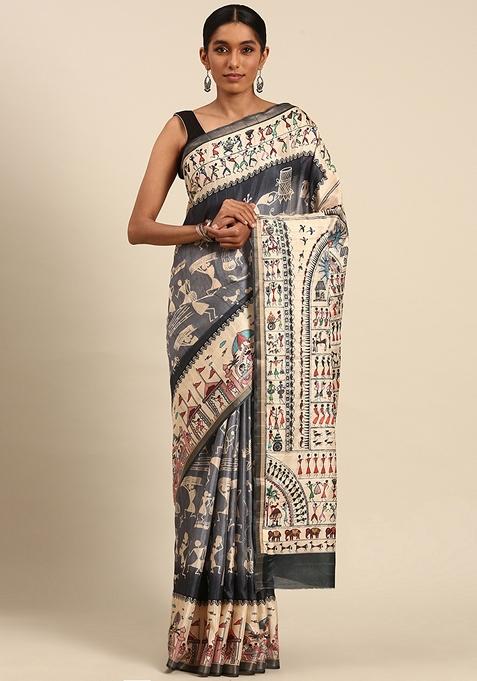 Multicolor Printed Cotton Saree Set