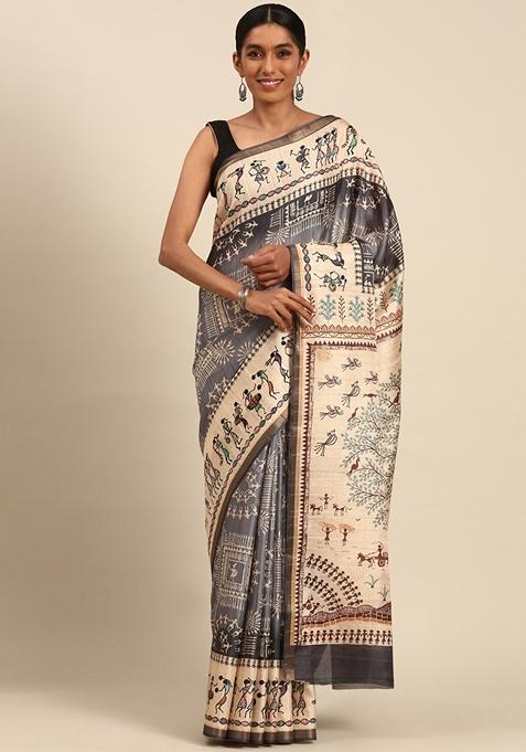 Multicolor Printed Cotton Saree Set