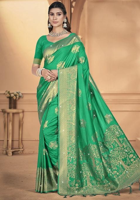 Green Jacquard Silk Saree Set