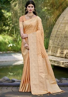 Dark Peach Jacquard Silk Saree Set