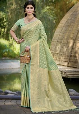 Sea Green Jacquard Silk Saree Set