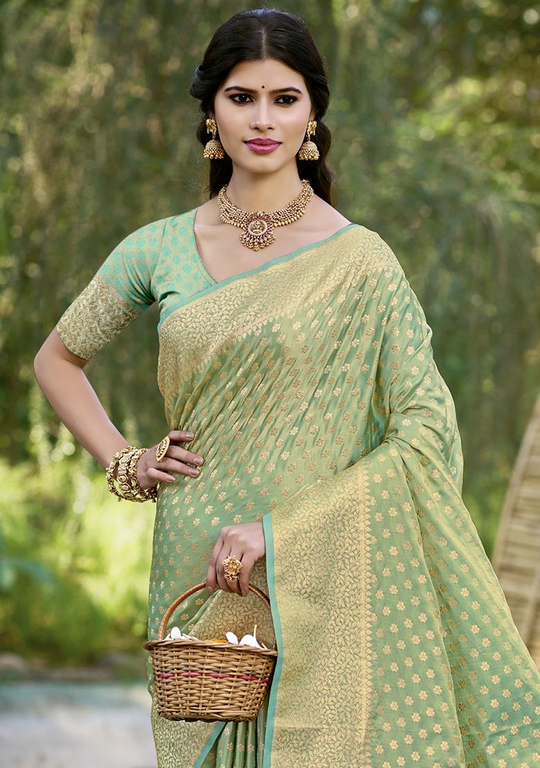 Sea Green Jacquard Silk Saree Set