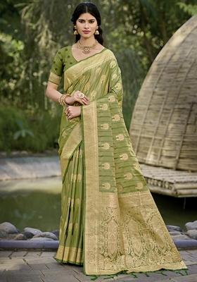 Green Jacquard Silk Saree Set