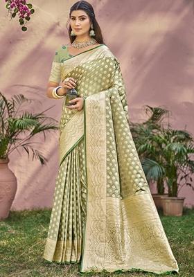 Light Pista Green Jacquard Silk Saree Set