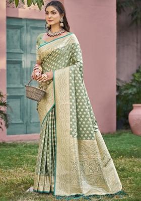 Mint Green Jacquard Silk Saree Set