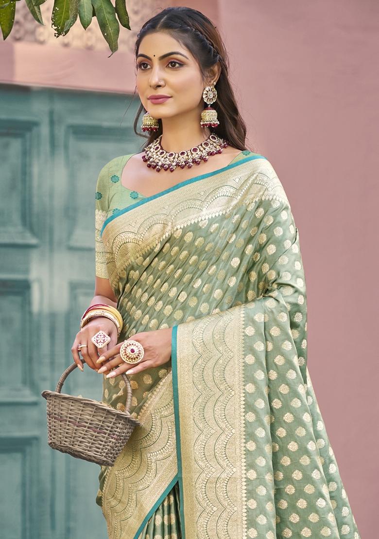 Mint Green Jacquard Silk Saree Set