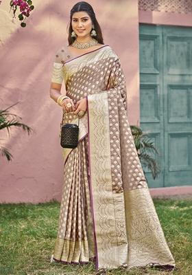Light Brown Jacquard Silk Saree Set