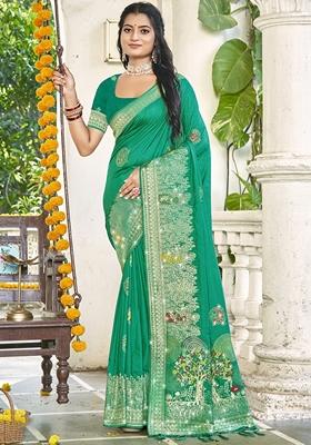 Rama Green Jacquard Silk Saree Set