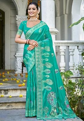 Rama Green Jacquard Silk Saree Set