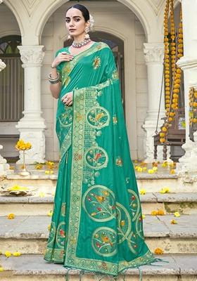 Rama Green Jacquard Silk Saree Set
