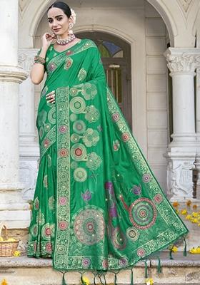 Sea Green Jacquard Silk Saree Set