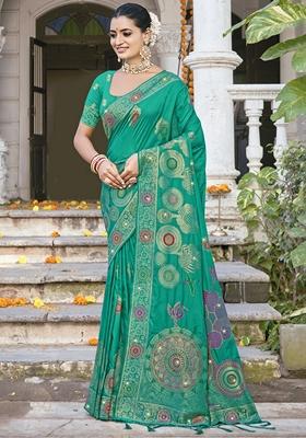 Rama Green Jacquard Silk Saree Set
