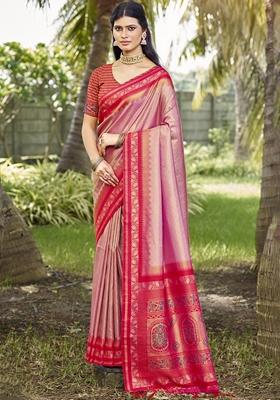 Pink Jacquard Silk Saree Set