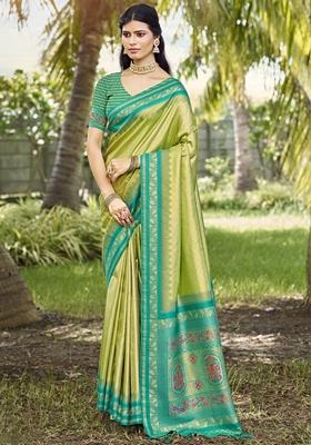 Pista Green Jacquard Silk Saree Set