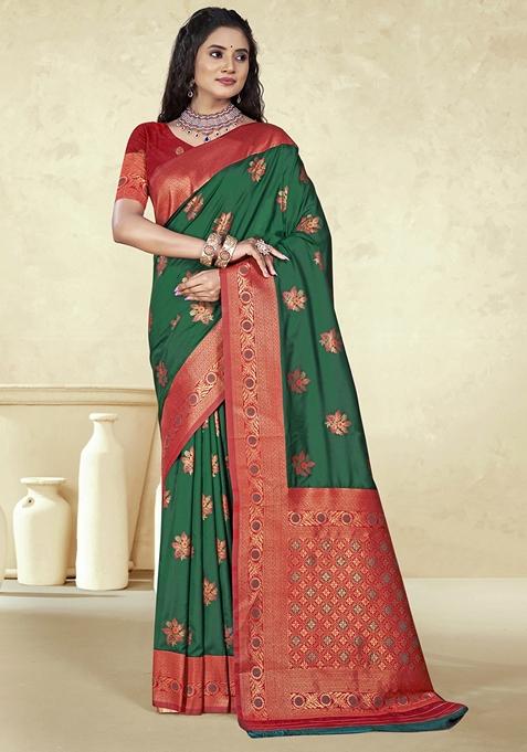 Green Jacquard Silk Saree Set