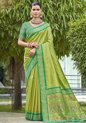 Green Jacquard Silk Saree Set