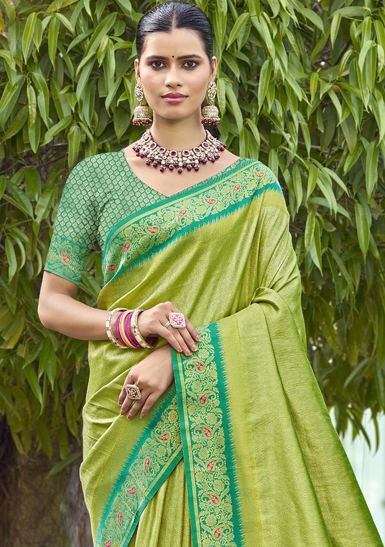 Green Jacquard Silk Saree Set
