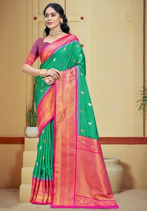 Rama Green Jacquard Silk Saree Set