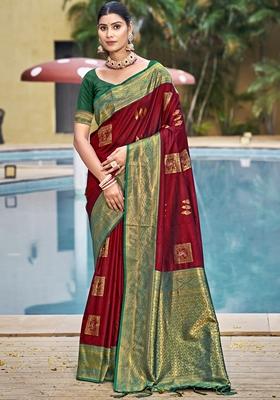 Maroon Jacquard Silk Saree Set